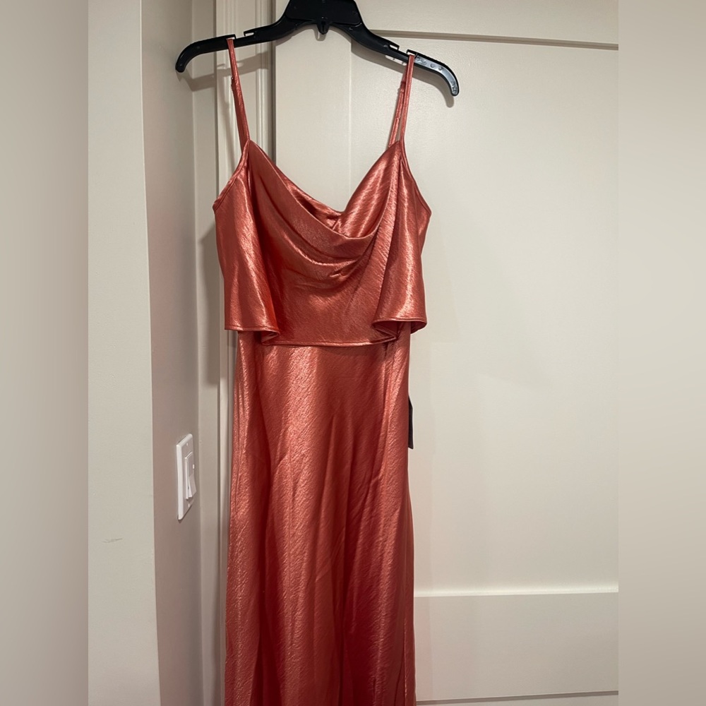 Copper Silk Cowl Neck Maxi Dress